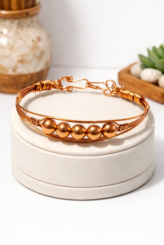 Handmade Copper Beaded Bracelet – Minimalist Wire Wrap Design
