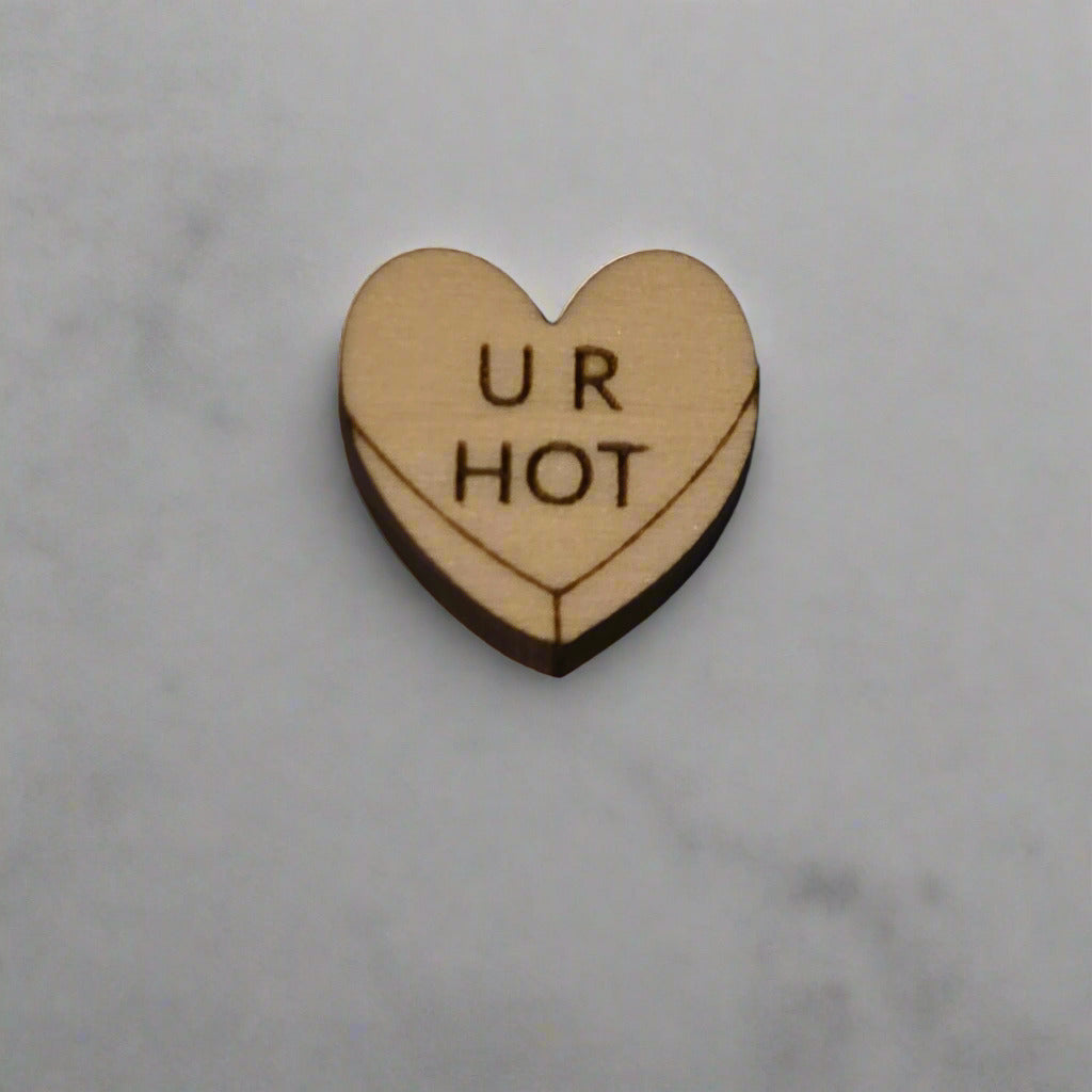 Handmade Wooden Heart Stud Earrings – Valentine’s “Hug Me” Candy Design