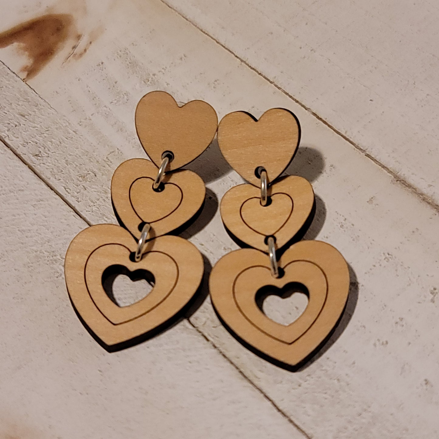 Handmade Wooden Heart Dangle Earrings – 2" Drop Statement Jewelry