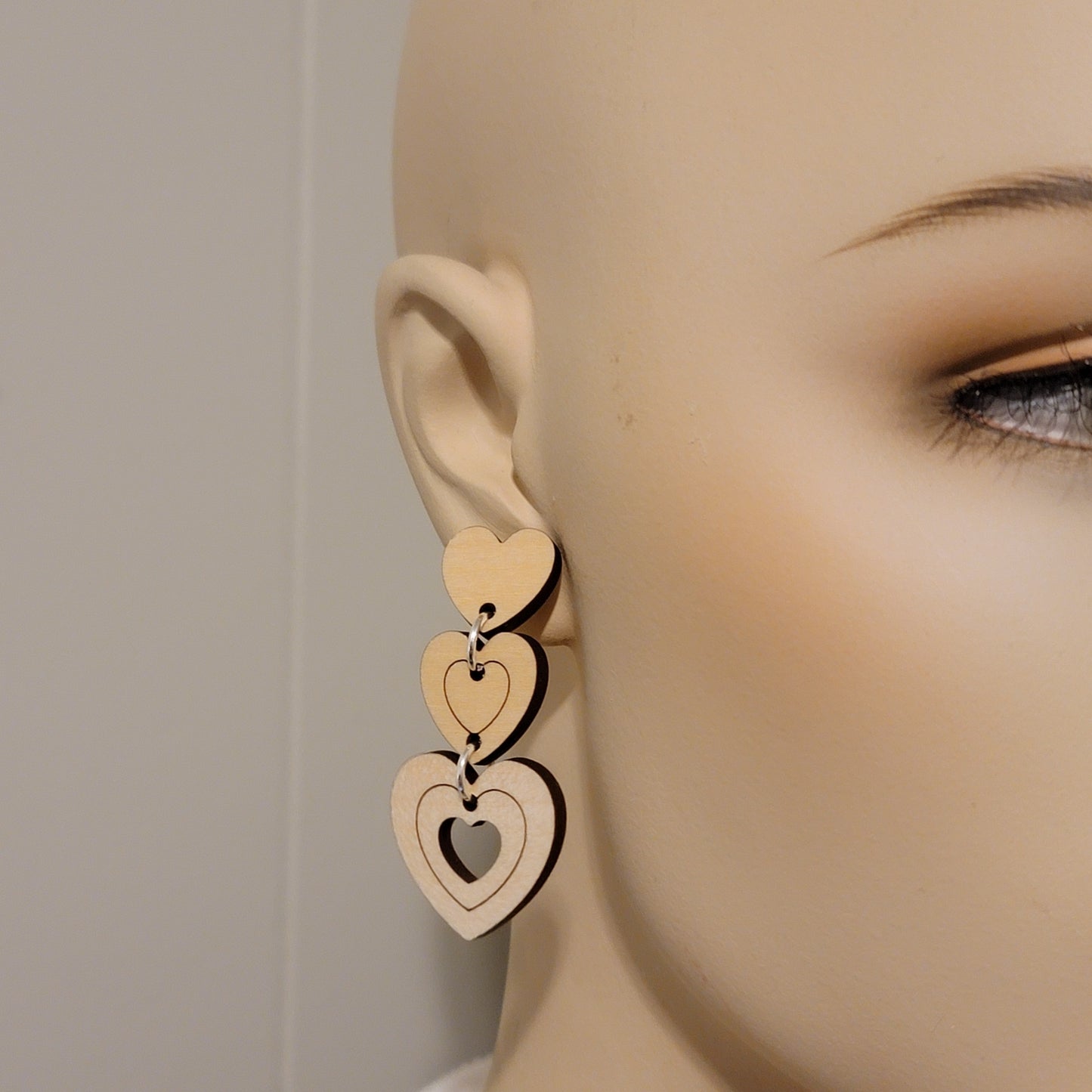 Handmade Wooden Heart Dangle Earrings – 2" Drop Statement Jewelry