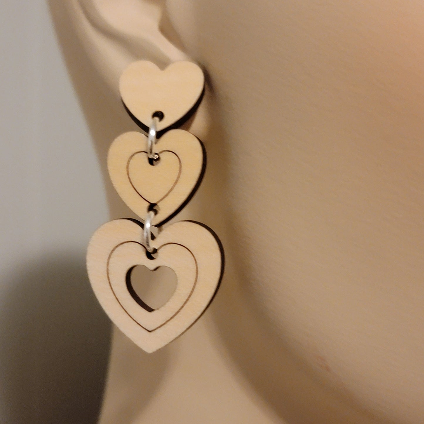 Handmade Wooden Heart Dangle Earrings – 2" Drop Statement Jewelry