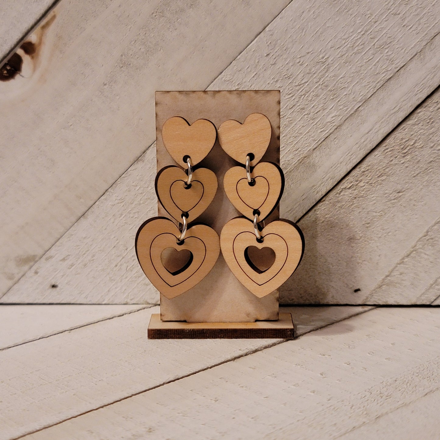 Handmade Wooden Heart Dangle Earrings – 2" Drop Statement Jewelry