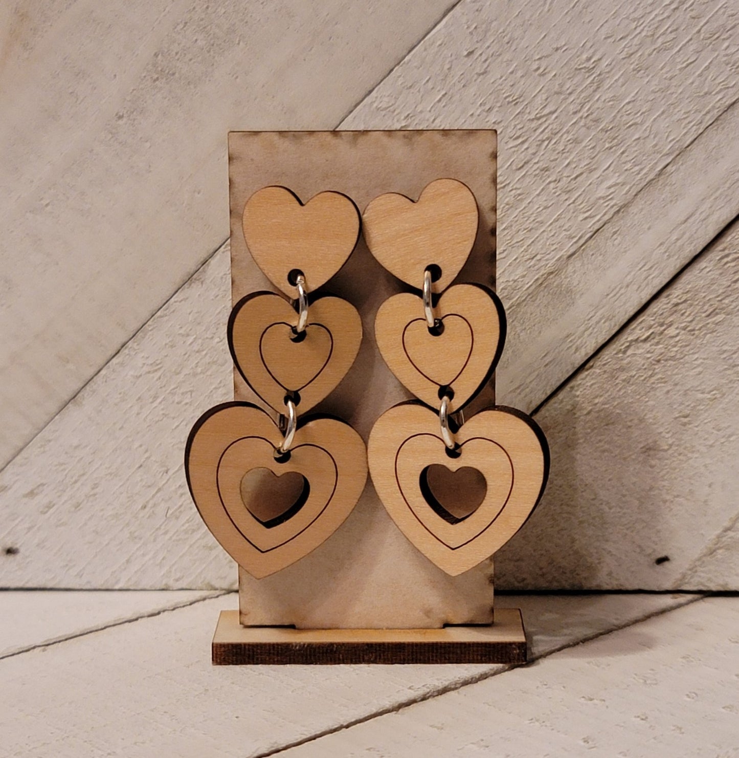 Handmade Wooden Heart Dangle Earrings – 2" Drop Statement Jewelry