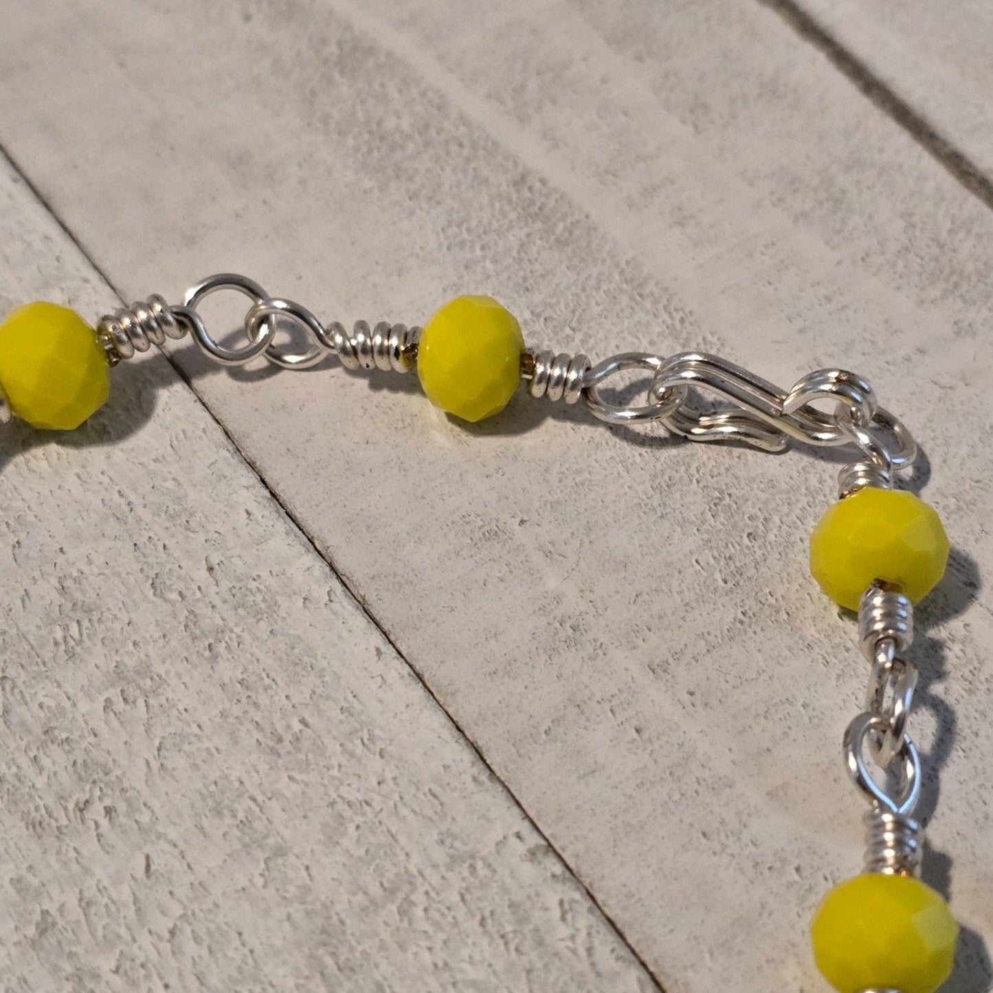 Handmade Yellow Bead Silver Tone Chain Bracelet – Bright & Modern Jewelry