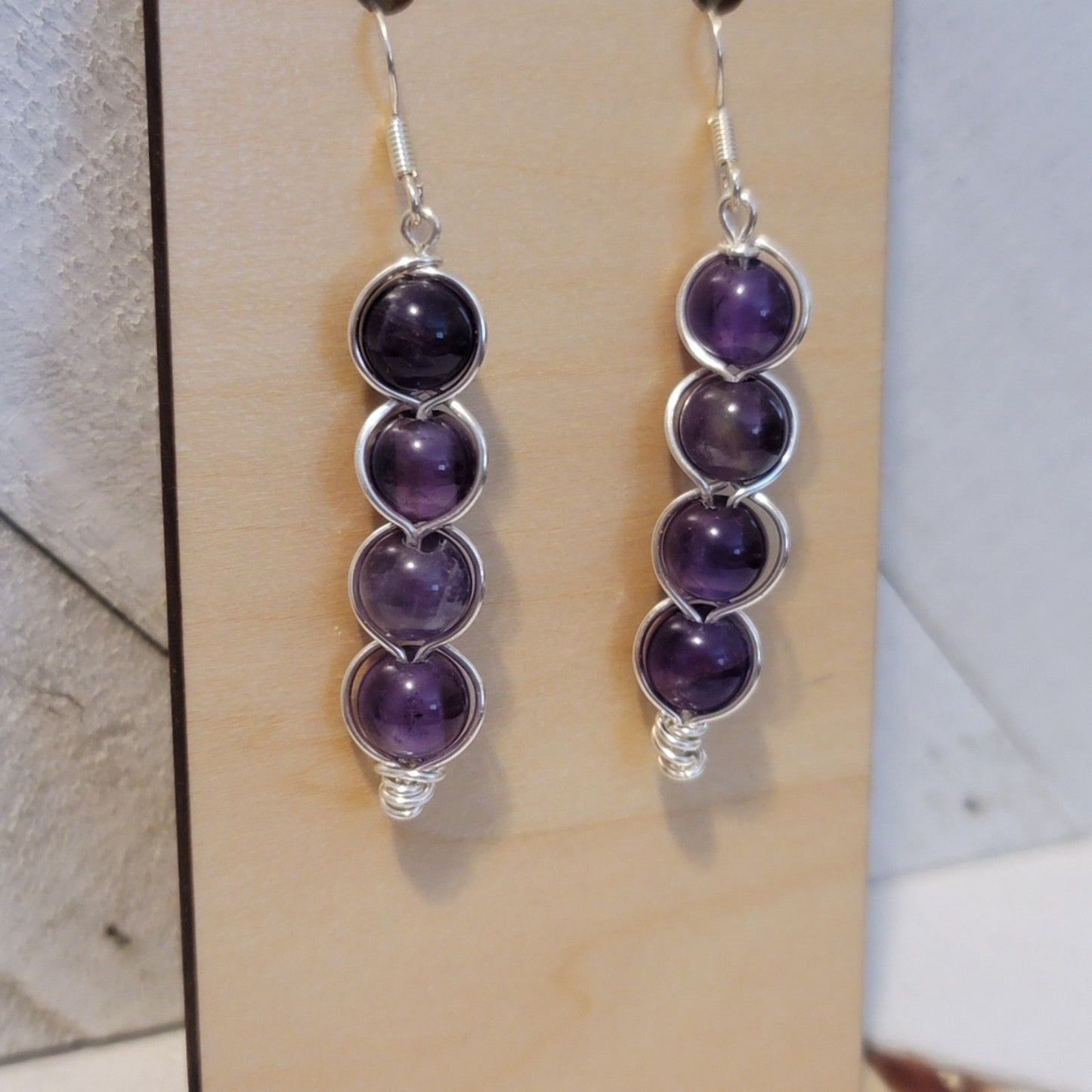 Handmade Amethyst Bead Earrings – Silver Wire Wrapped Dangle Jewelry