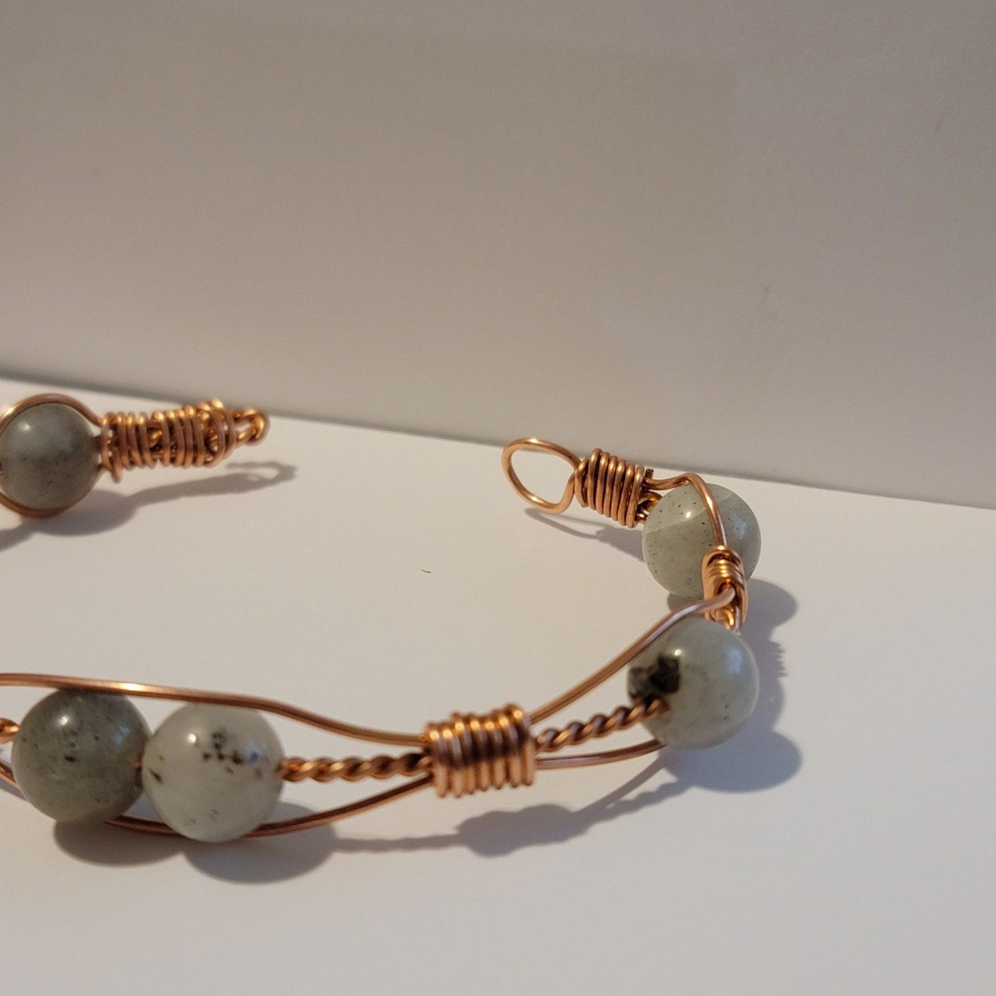 Handmade Wire Wrapped Copper Labradorite Cuff Bracelet – Natural Stone