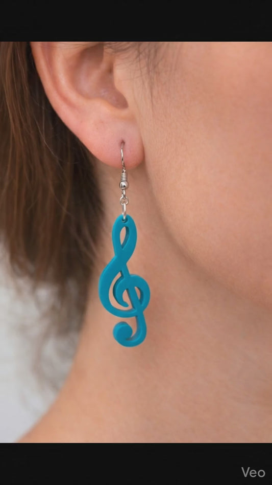 Blue Treble Clef Music Note Earrings | Handmade Dangle Music Jewelry