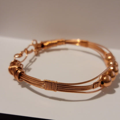 Handmade Copper Beaded Bracelet – Minimalist Wire Wrap Design