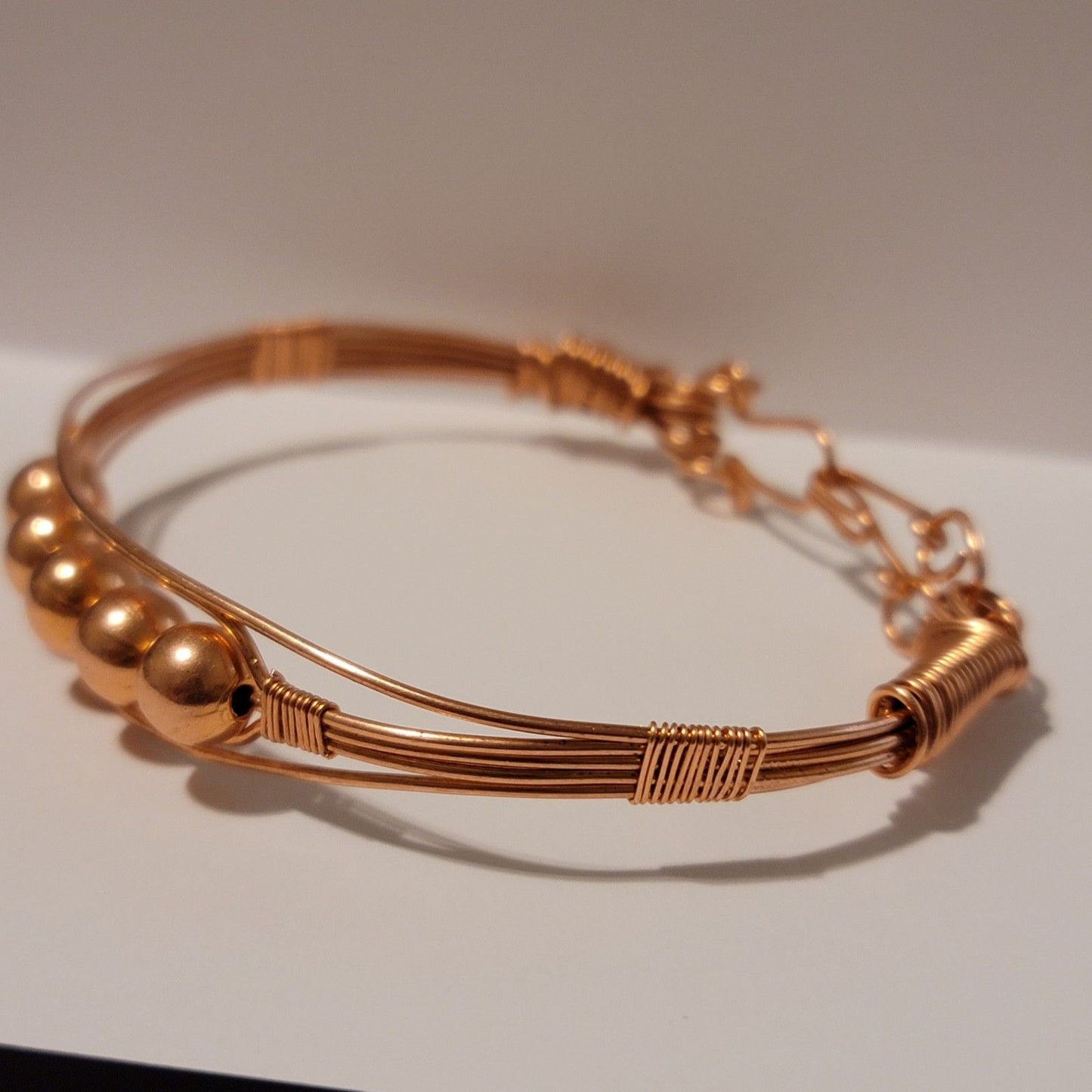Handmade Copper Beaded Bracelet – Minimalist Wire Wrap Design