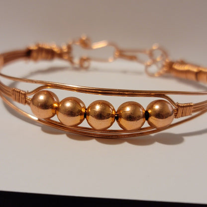 Handmade Copper Beaded Bracelet – Minimalist Wire Wrap Design