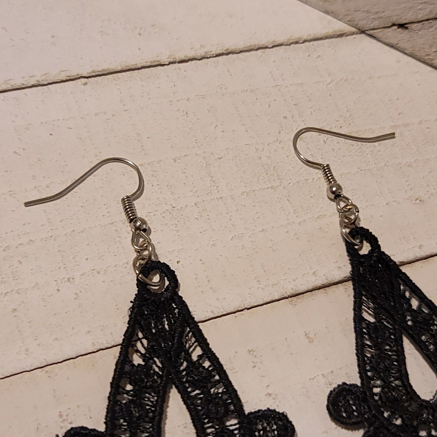 Handmade Purple Lace Earrings with Blue Bead Dangles