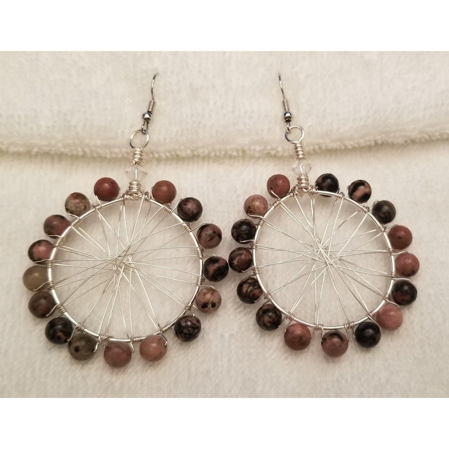 Handmade Jasper Bead Heart Earrings – 2" Drop Dangle Jewelry