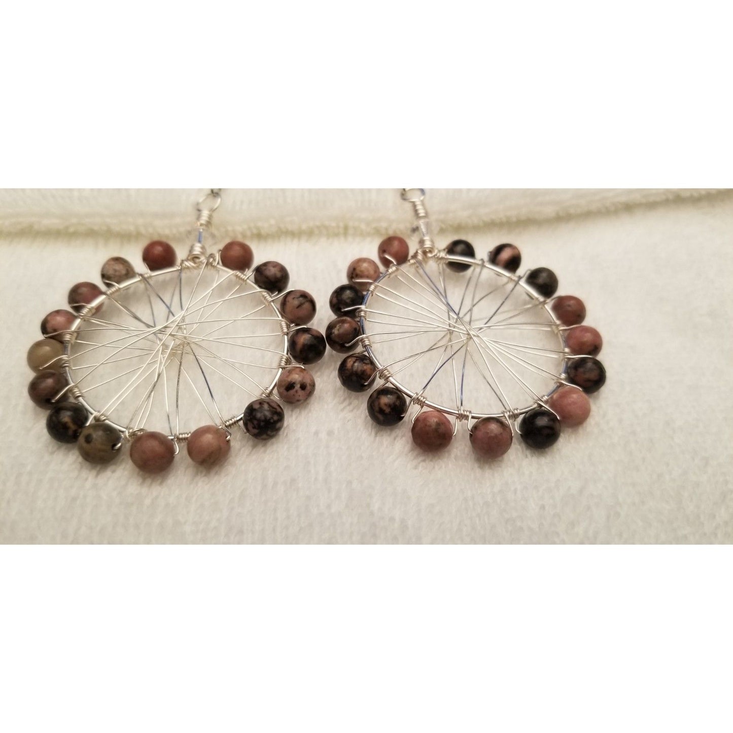 Handmade Jasper Bead Heart Earrings – 2" Drop Dangle Jewelry