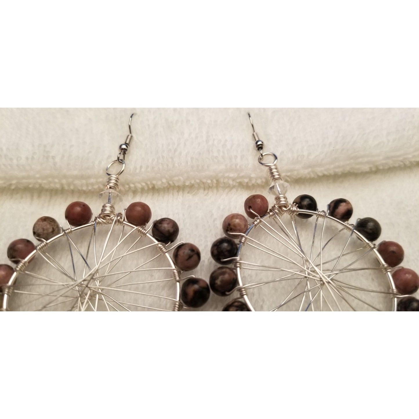 Handmade Jasper Bead Heart Earrings – 2" Drop Dangle Jewelry