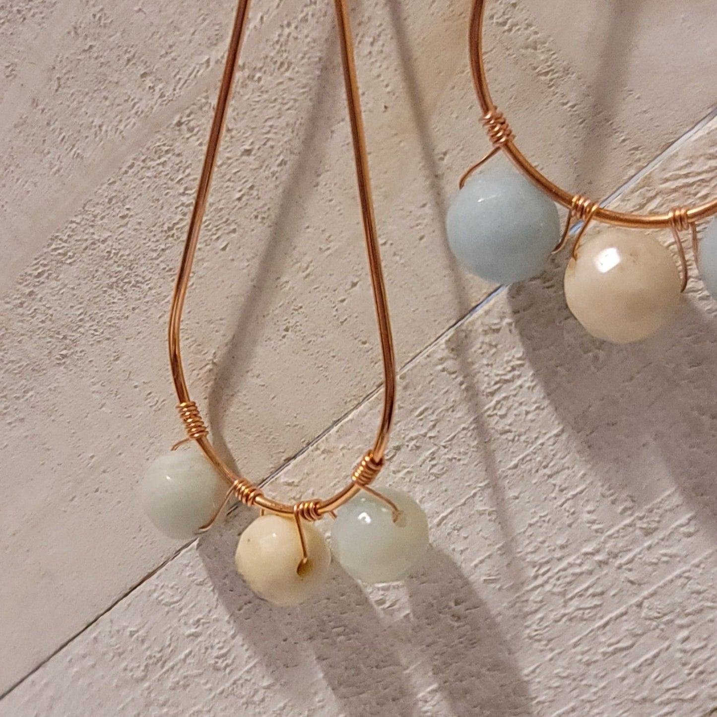 Handmade Copper Tear Drop Amazonite Earrings Natural Gemstone Dangle Jewelry