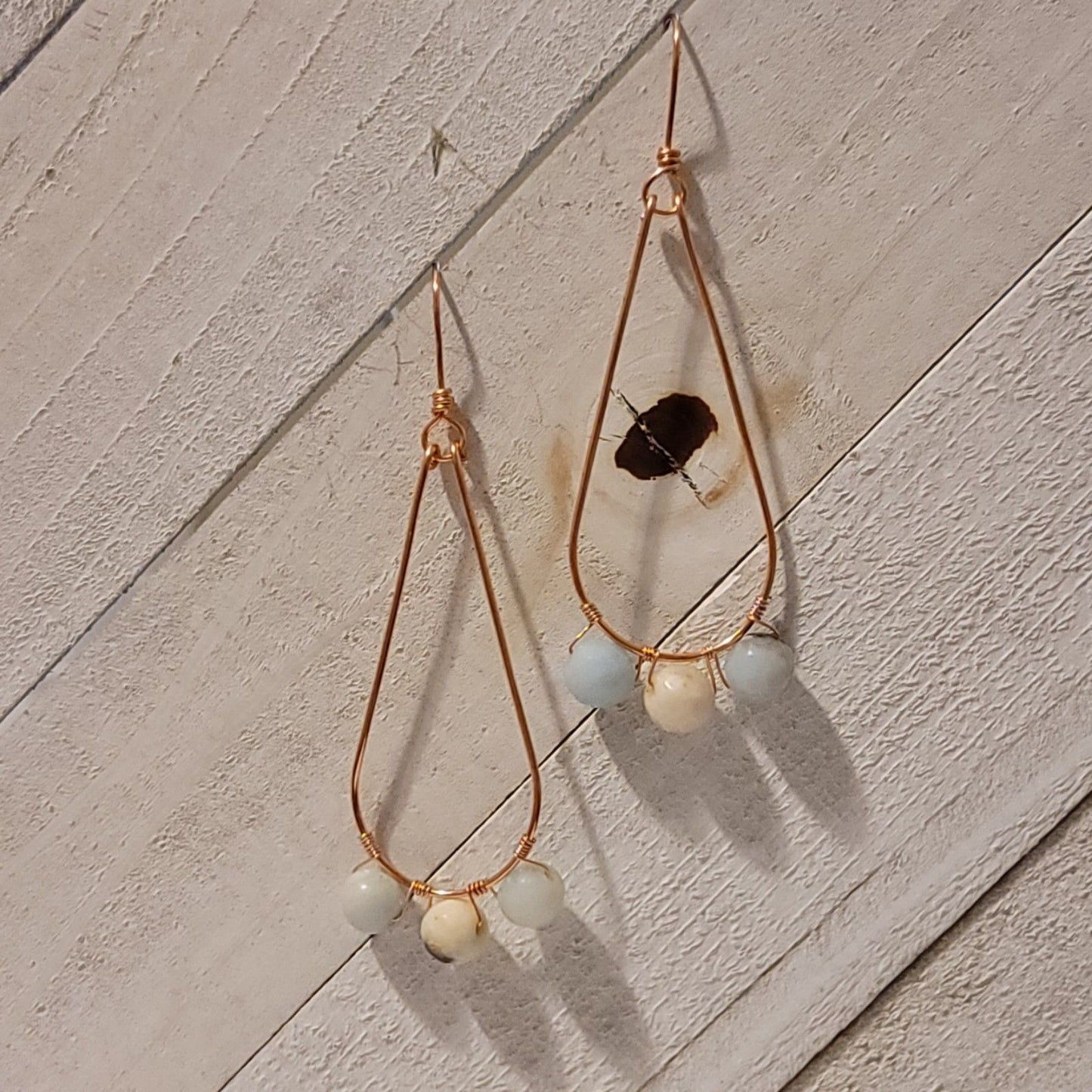 Handmade Copper Tear Drop Amazonite Earrings Natural Gemstone Dangle Jewelry
