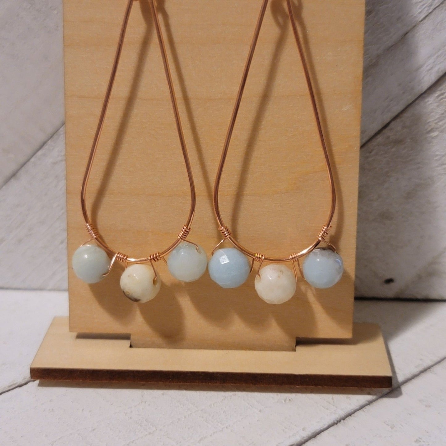 Handmade Copper Tear Drop Amazonite Earrings Natural Gemstone Dangle Jewelry