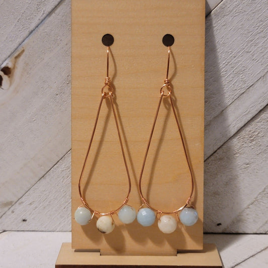 Handmade Copper Tear Drop Amazonite Earrings Natural Gemstone Dangle Jewelry