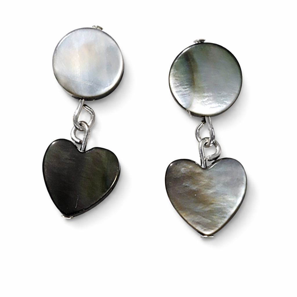 Handmade Abalone Heart Dangle Earrings – Mother of Pearl Drop Jewelry