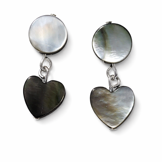 Handmade Abalone Heart Dangle Earrings – Mother of Pearl Drop Jewelry