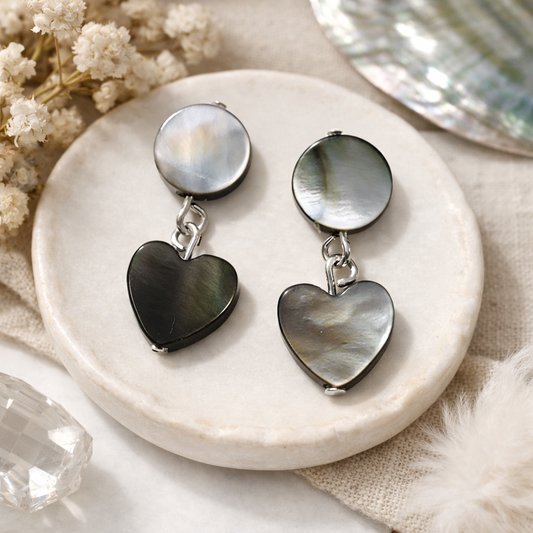 Handmade Abalone Heart Dangle Earrings – Mother of Pearl Drop Jewelry