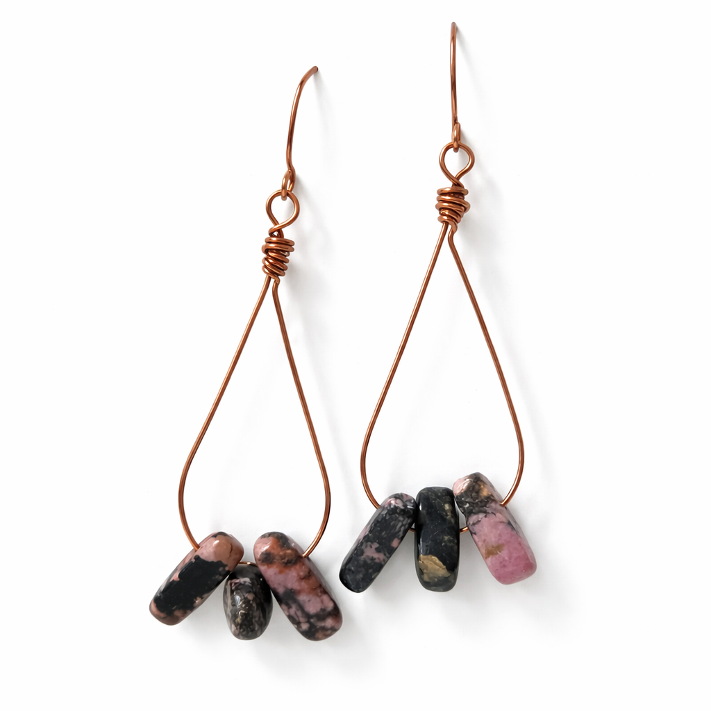 Pair of earrings with stone beads on a white background